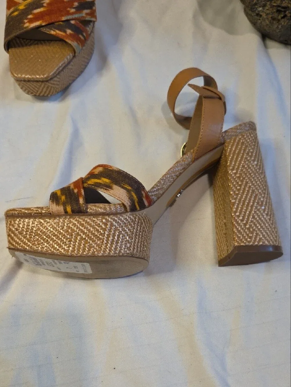 Sam Edelman Tan Platform Sandals with Patterned Straps Sz 8